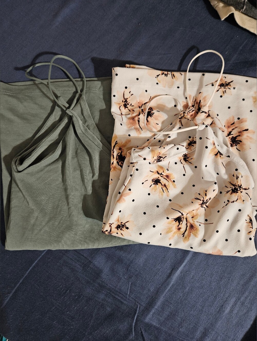 Maurices Floral & Olive Spaghetti Strap Tops - Cream Floral, Olive Green